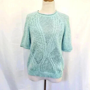 Crochet blue blouse woman shirt Large